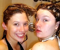 Two young chicks caught washing in the shower