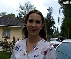 Admirable blonde moves her slender legs apart waiting for her boyfriend to fuck that tight cum hole.