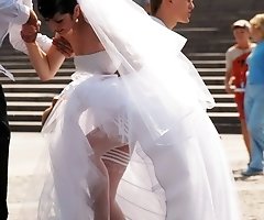 Hot bride flashed white panty up skirt
